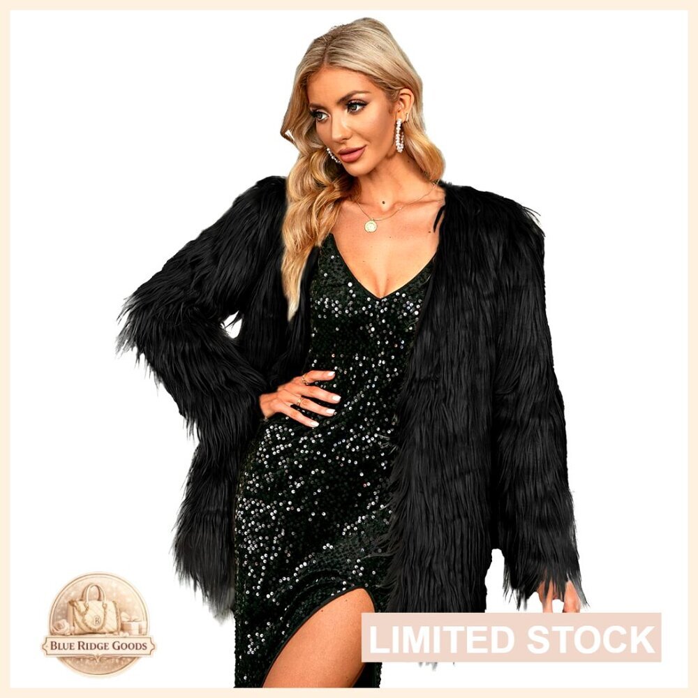 Long Sleeve Faux Fur Coat Fluffy Warm Chic Winter Jacket Oversized Style - Picture 1 of 4